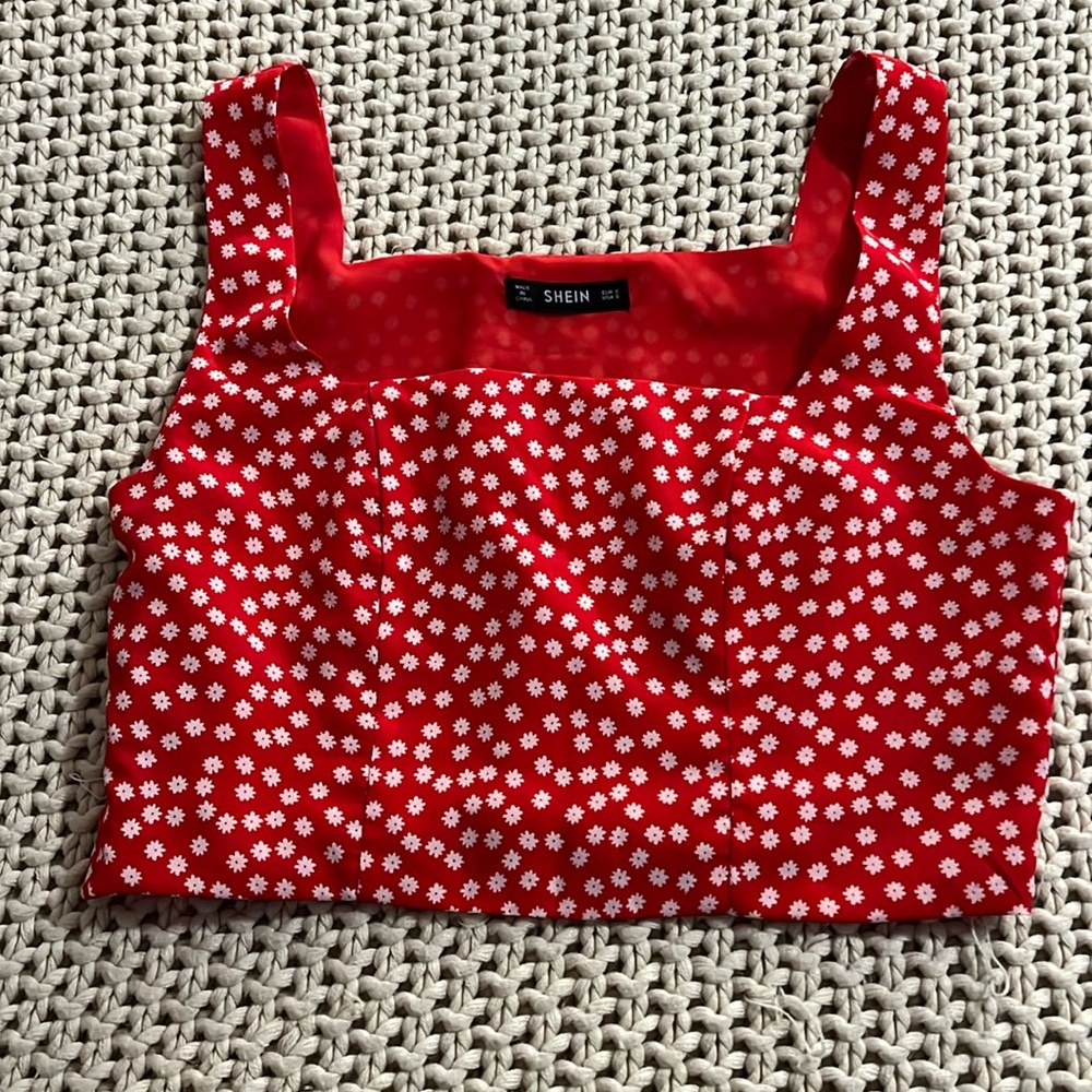 Red SHEIN crop top with white flowers